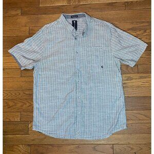 Billabong Mens Shirt Size XL Short Sleeve Gray Stripes Lightweight Beach